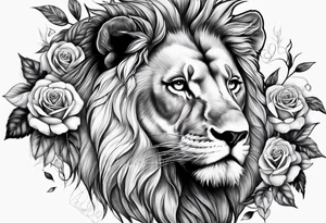 Shoulder lion and rose tattoo idea