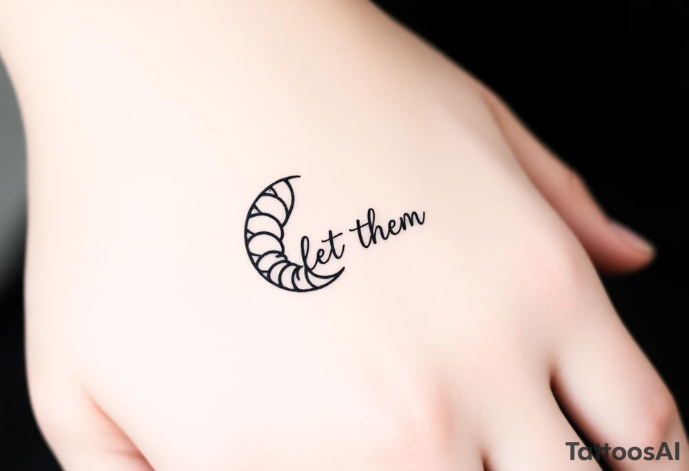 Mystical holistic croissant de moon with the text Let Them tattoo idea