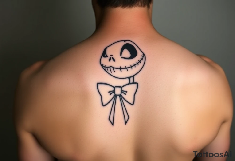 Female oogie boogie from nightmare before Christmas 
with a bow simple linework only tattoo idea