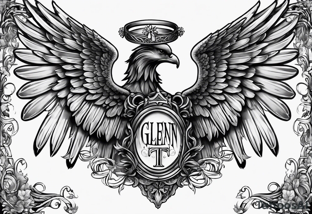 Angel Wings with the word Glenn in between tattoo idea Angel Wings with the word Glenn in between tattoo idea