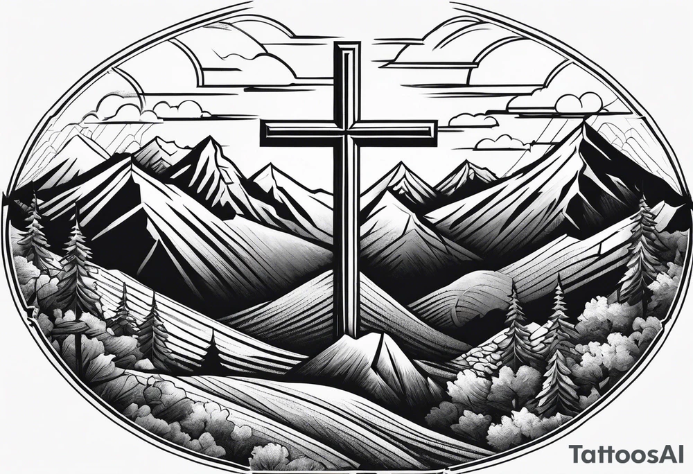 Cross on top of a mountain tattoo idea