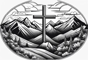 Cross on top of a mountain tattoo idea