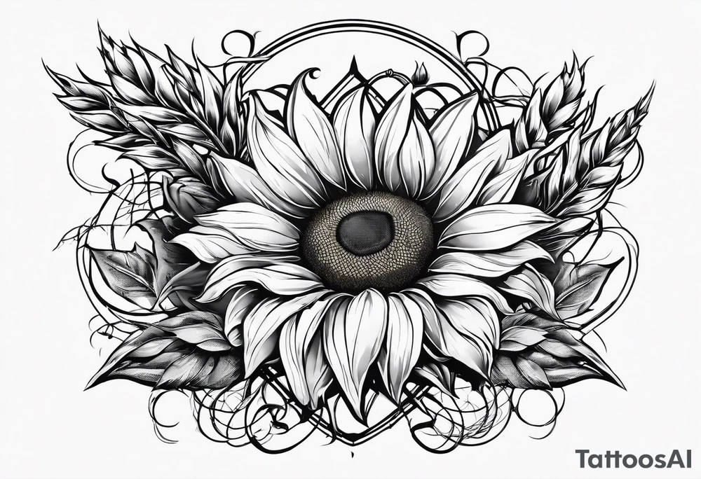 Sunflower, wheat, and barbed wire half sleeve tattoo idea