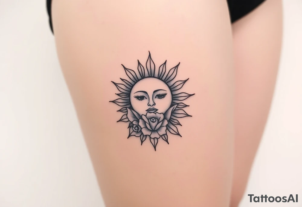 Traditional old
School sun with simple face, Sun, rose and crab old school style tattoo idea