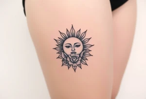 Traditional old
School sun with simple face, Sun, rose and crab old school style tattoo idea