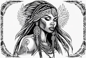 African female valkyre warrior full body angelic
slim long face long braided hair descending from heaven tattoo idea