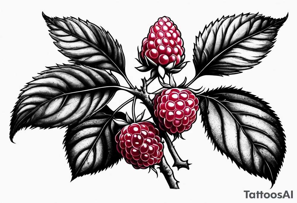 a single long raspberry branch that is growing downwards and skinny in width tattoo idea