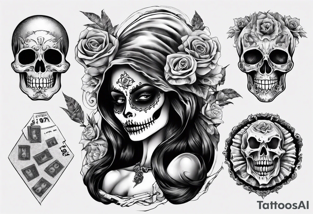santa la muerta with money tattoo idea