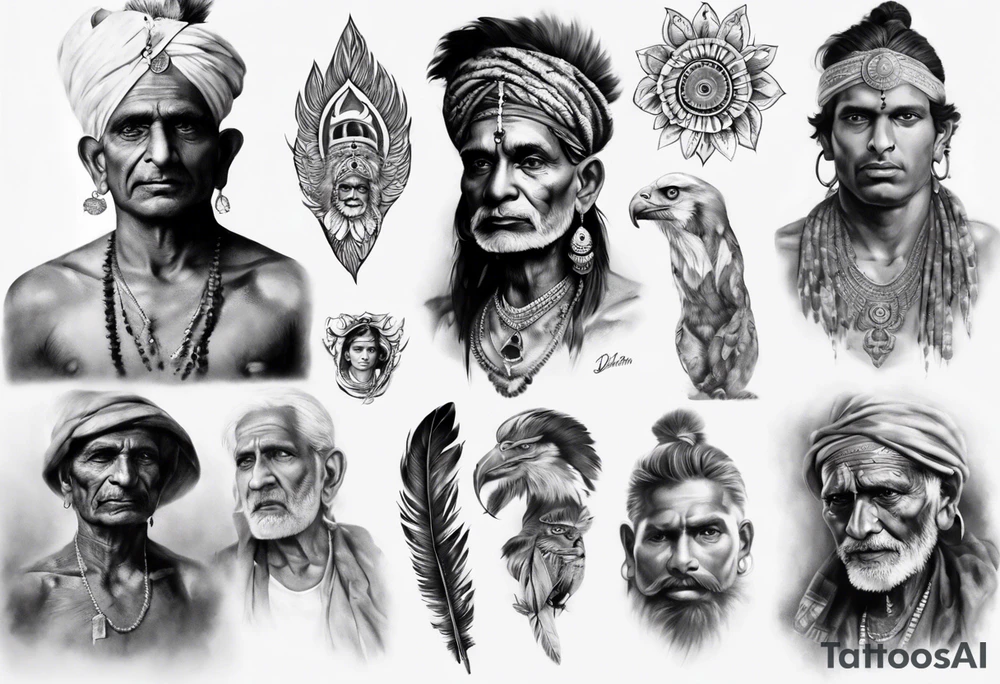 indian  man photorealism tattoo idea