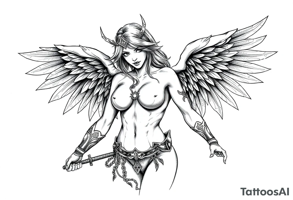 Goth angel sexy full body warrior tattoo idea