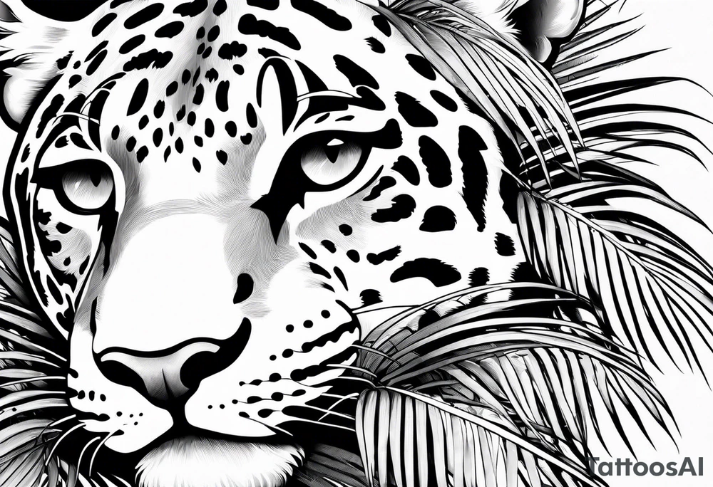 jaguar laying on palm tree tattoo idea