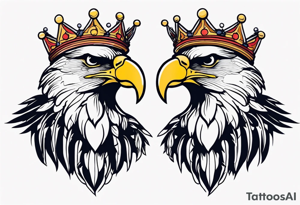 eagle with wings crown on head simple bold colors old school traditional vintage tattoo idea