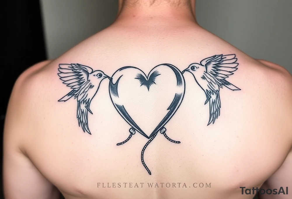 heart jumping rope birds around it tattoo idea