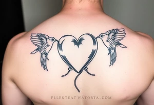 heart jumping rope birds around it tattoo idea