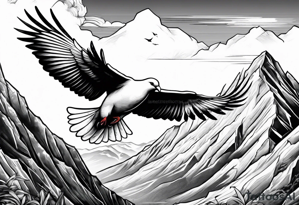 White Dove with an eagle flying over a mountain tattoo idea