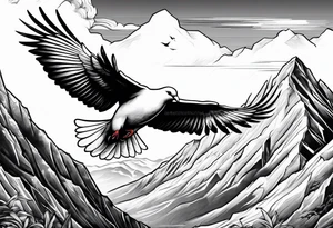 White Dove with an eagle flying over a mountain tattoo idea