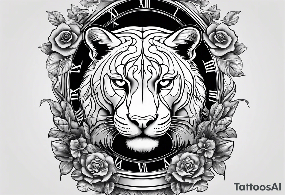 Brain in sagittal section and angry cougar inside hourglass tattoo idea