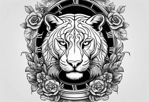 Brain in sagittal section and angry cougar inside hourglass tattoo idea
