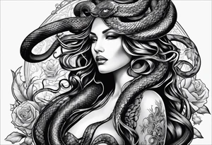 medusa, snakes, with words, SA. tattoo idea