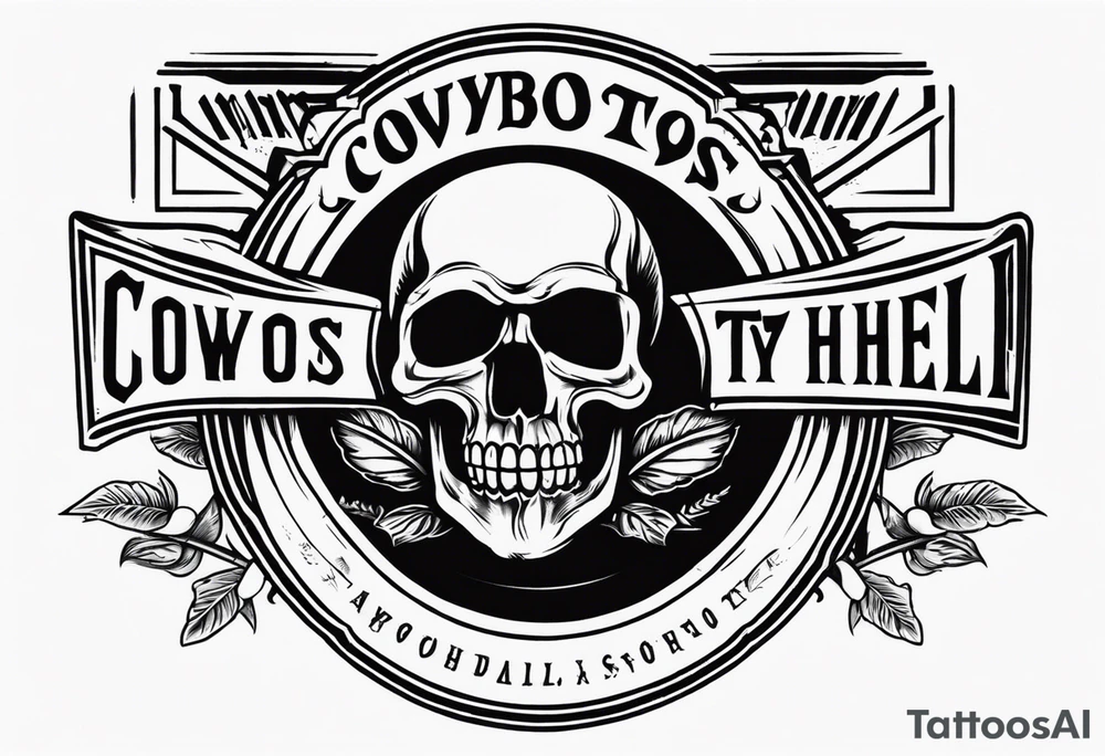 a SKULL tattoo with the overhead text saying "COWBOYS FROM HELL" and the bottom text saying "ARLINGTON, TX" tattoo idea