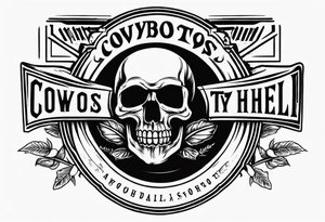 a SKULL tattoo with the overhead text saying "COWBOYS FROM HELL" and the bottom text saying "ARLINGTON, TX" tattoo idea