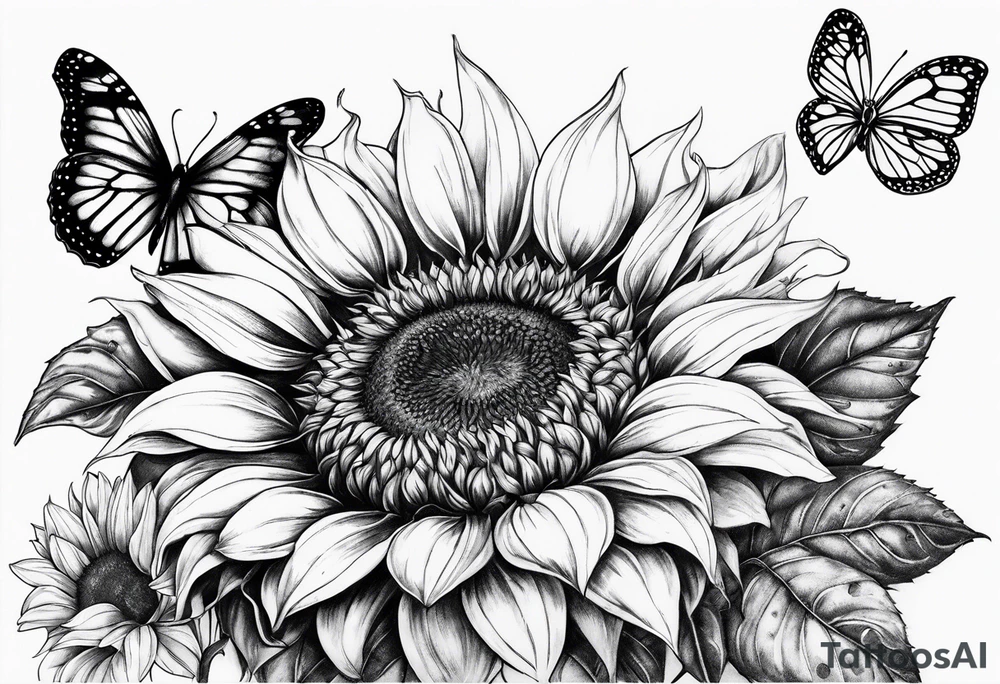 Sunflower with butterflies tattoo idea