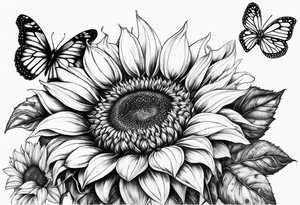 Sunflower with butterflies tattoo idea