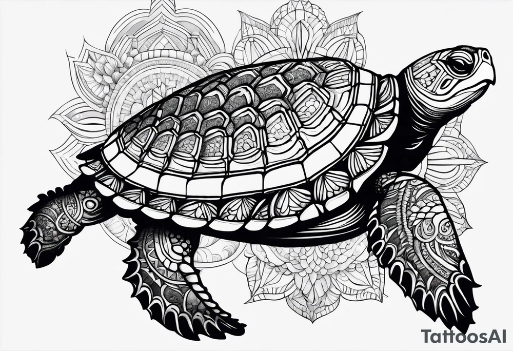 turtle with mandala shell tattoo idea
