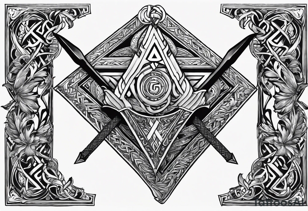 Valhalla sword shield axe Valknut fire tattoo idea