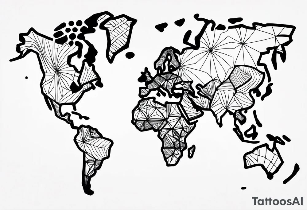 minimalist tattoo, using a single line to draw the extern contour of the world map with the 5 continents, white background tattoo idea