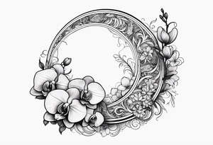 Orchid and crescent moon with Bohemian design tattoo idea