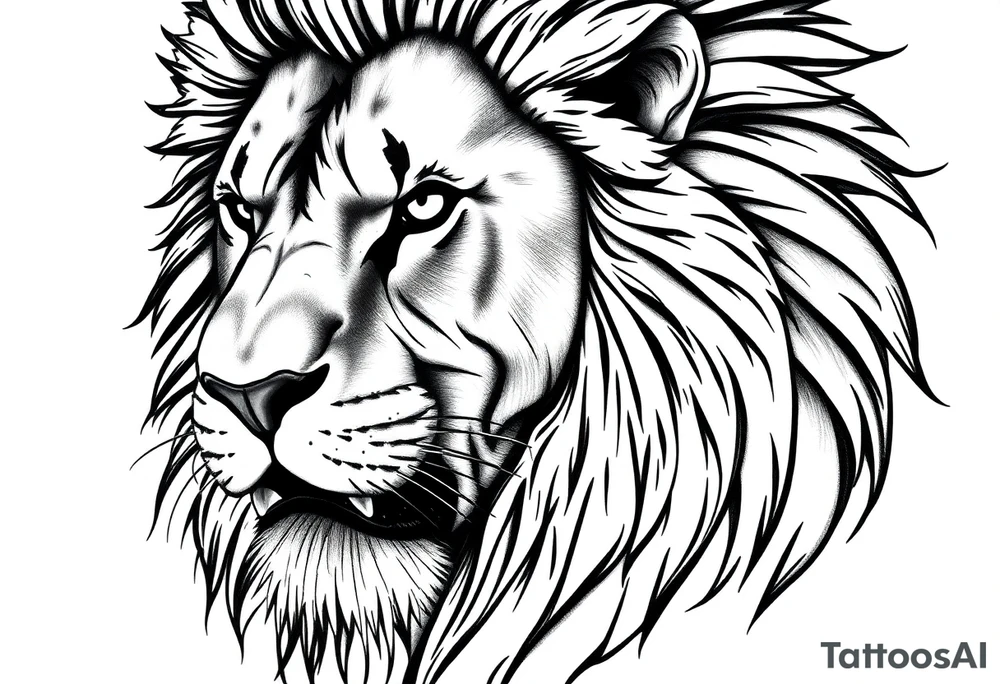 powerful majestic lion, close-up tattoo idea