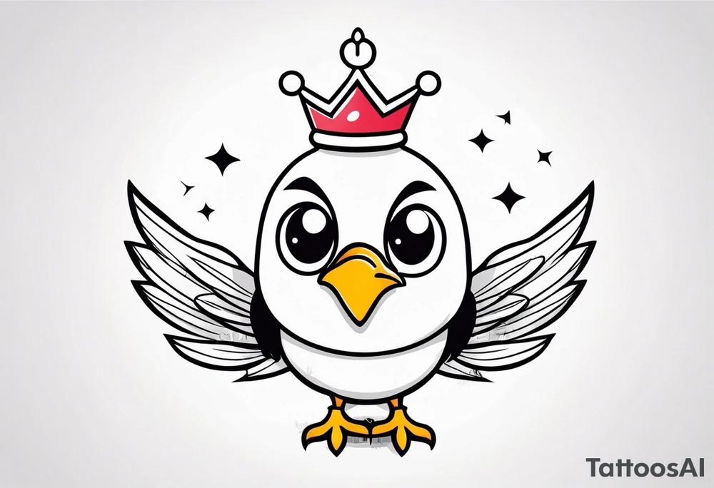 cute cartoon chicken with small crown on the head tattoo idea