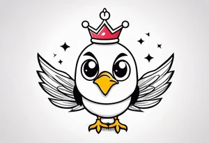 cute cartoon chicken with small crown on the head tattoo idea