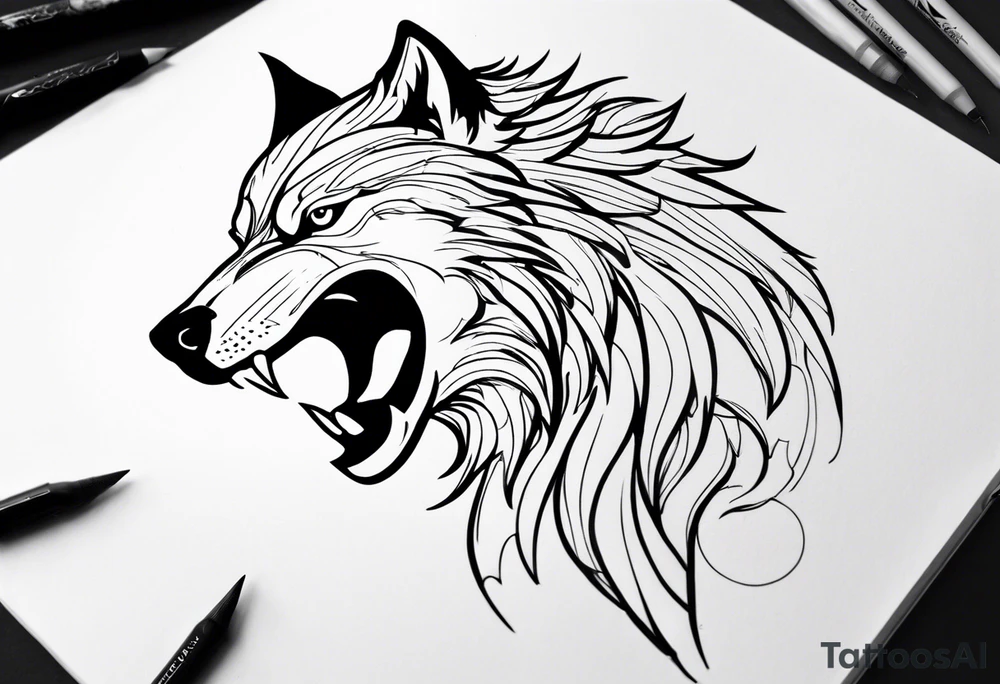 Roaring wolf tattoo idea