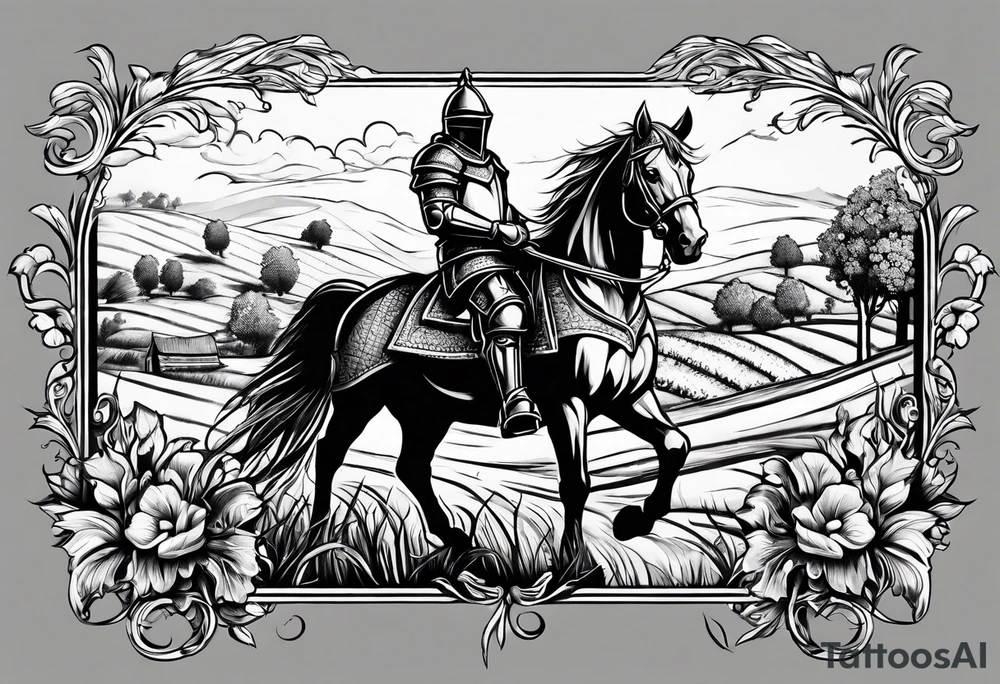 a knight living on a farm with horses in the netherlands tattoo idea