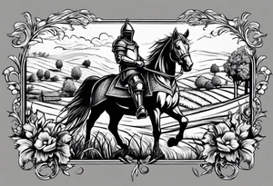 a knight living on a farm with horses in the netherlands tattoo idea