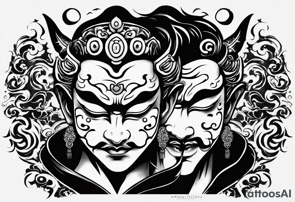 The Japanese say you have three faces. The first face, you show to the world. The second face, you show to your close friends and your family. The third face, you never show anyone. japanese demon tattoo idea tattoo idea
