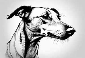 Greyhound minimalist type sketch with extra attention to his long nose and tiny buck teeth. The sketch will make the dogs nose humorously kong and the sketch will looo like. Child did it tattoo idea