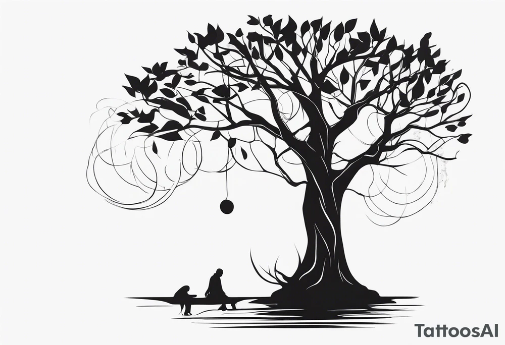 faceless, dark figures under a branch of a tree tattoo idea