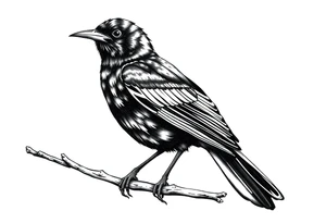 european blackbird male sitting on a branch tattoo idea