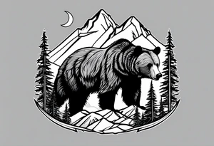 grizzly bear mountain forest tattoo idea