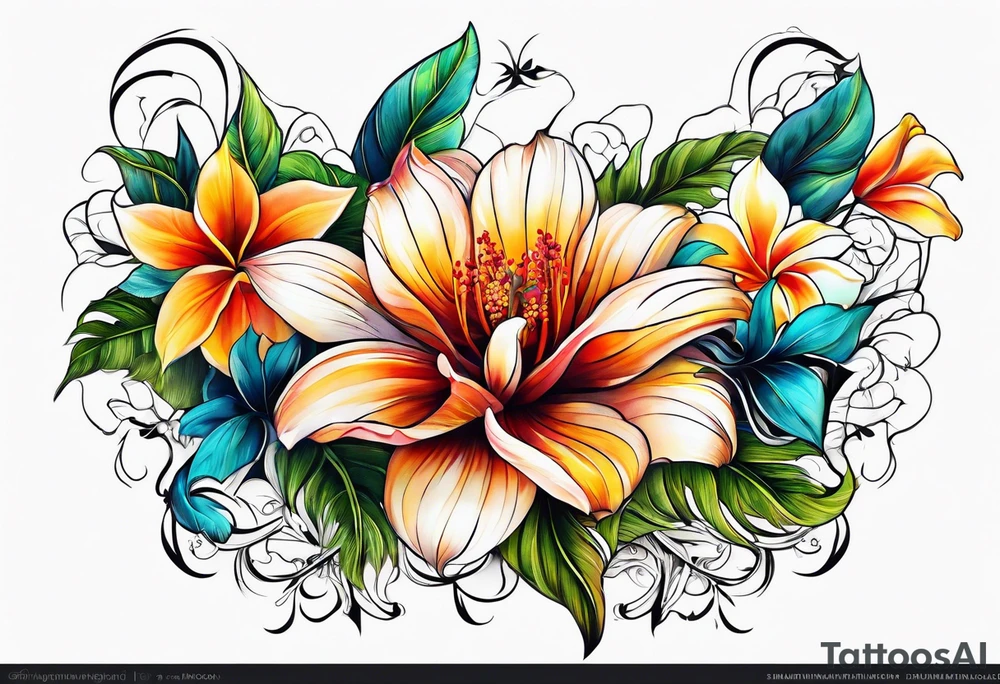 sea, flower, palm tattoo idea