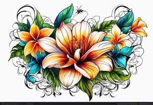 sea, flower, palm tattoo idea