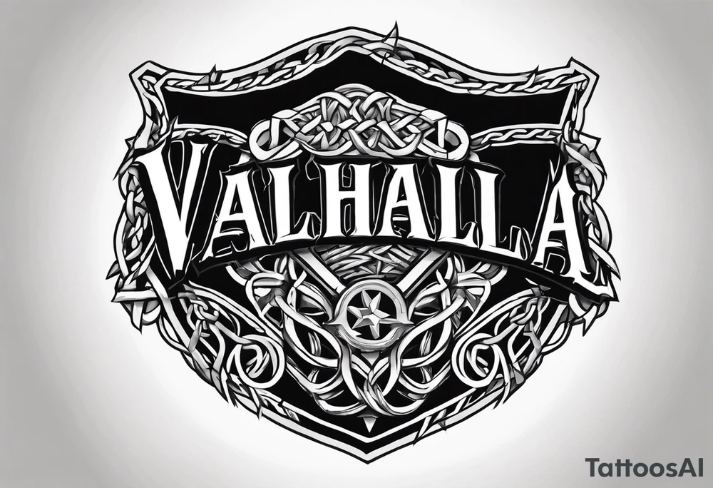 Valhalla round shield axe barbed wire chains tattoo idea