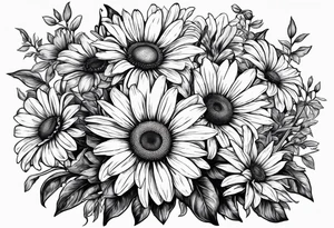 Daisy bouquet with stems and with a sunflower tattoo idea