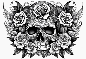 tattoo with devil, roses and skulls for the chest tattoo idea