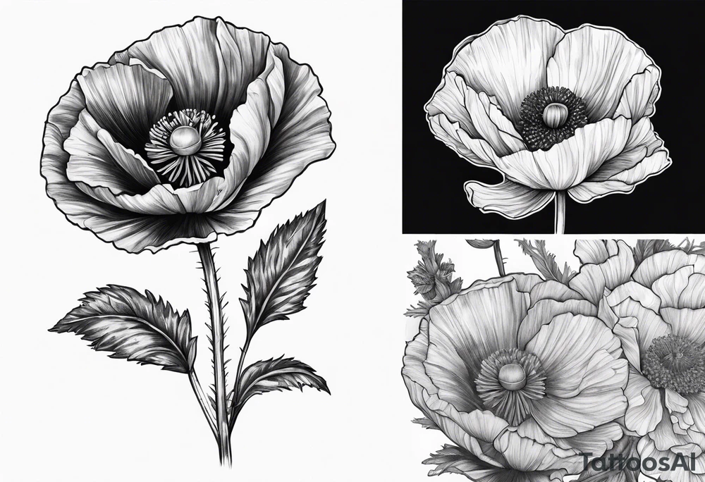 Rock slowly transition to Poppy plant tattoo idea