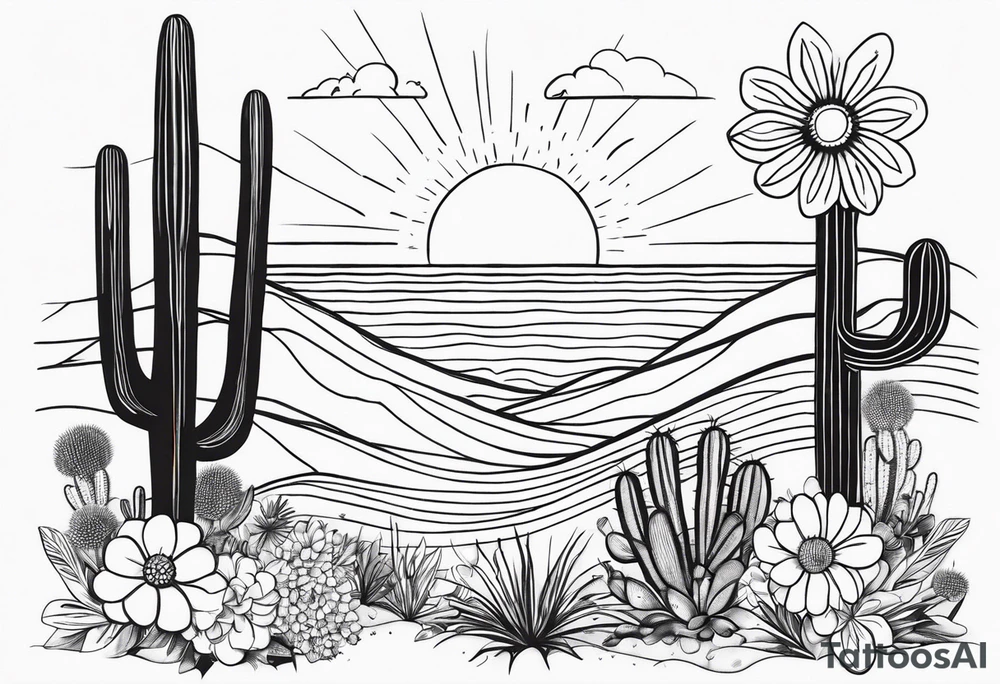 New mercies I see, boots with flowers growing out of them, cactus desert, waves, sun rays tattoo idea