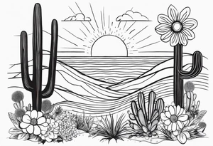 New mercies I see, boots with flowers growing out of them, cactus desert, waves, sun rays tattoo idea